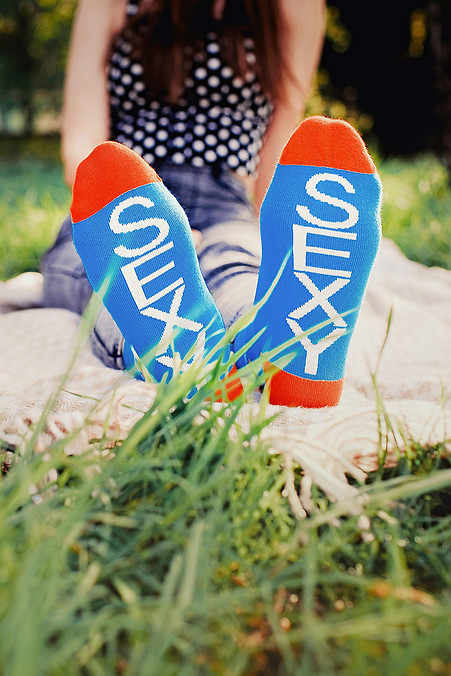 Оригінальні шкарпетки з написом Sexy. Гольфи, шкарпетки. Колір: синій. #2040011