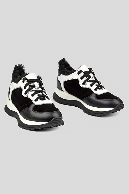 Жіночі зимові чорні кросівки із натуральної шкіри. Кросівки. Колір: чорний, білий. #4206023