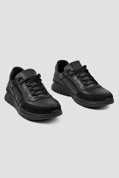 Шкіряні чоловічі кросівки чорні. Кросівки. Колір: чорний. #4206029