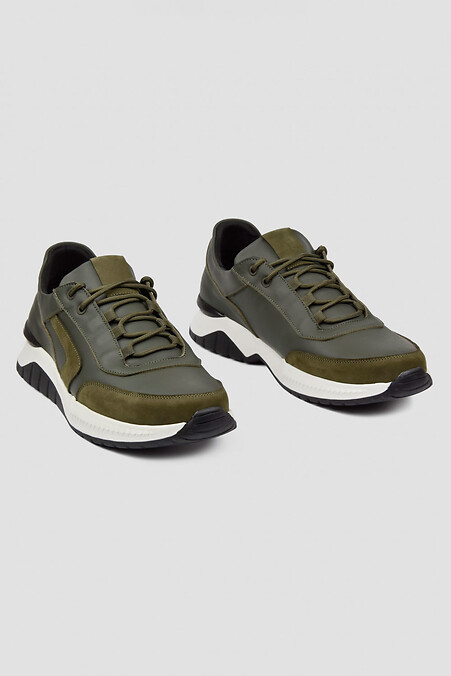 Khaki genuine leather sneakers for men - #4206030