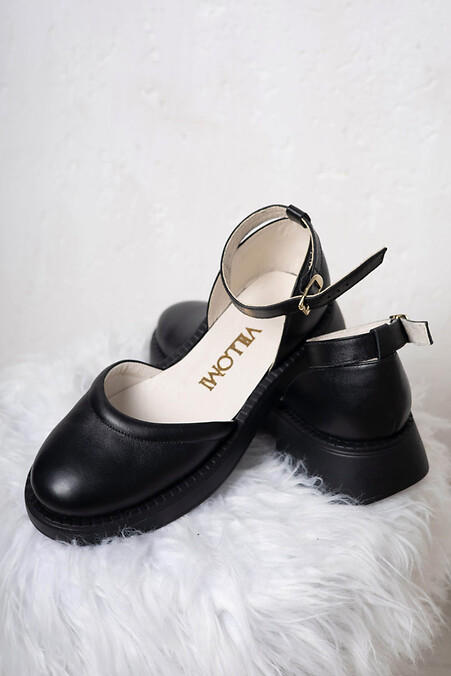Black Leather Open Shoes - #4206086