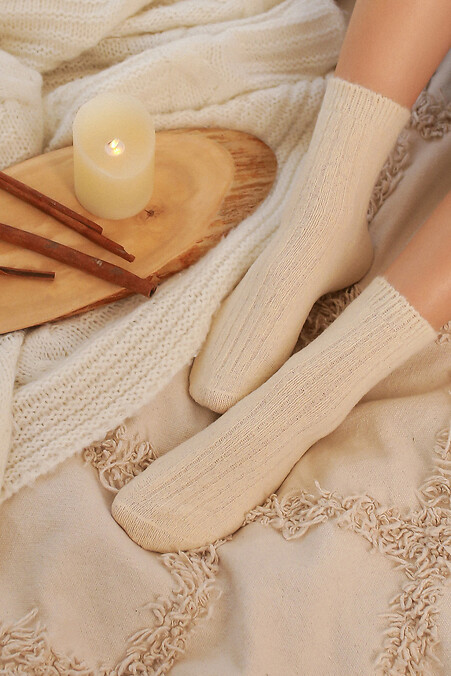 Молочні шкарпетки з вовни мериноса. Гольфи, шкарпетки. Колір: білий. #2040140