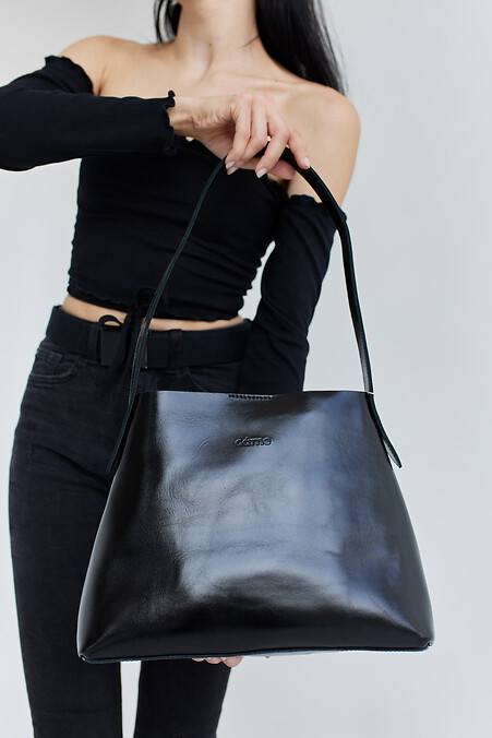 Жіноча сумка з натуральної шкіри. Тоут. Колір: чорний. #3300146