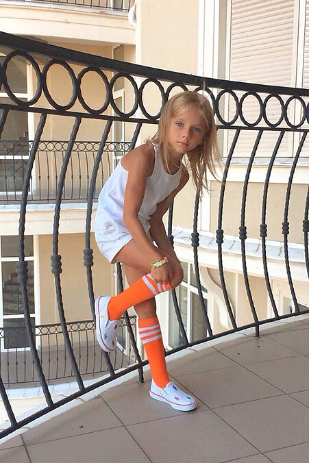 Детские гольфы оранжевые с белыми полосками. Гольфы, носки. Цвет: оранжевый. #2040179