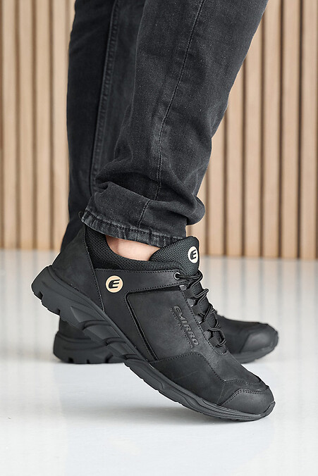 Мужские кроссовки кожаные весенне-осенние черные. Кроссовки. Цвет: черный. #2505216