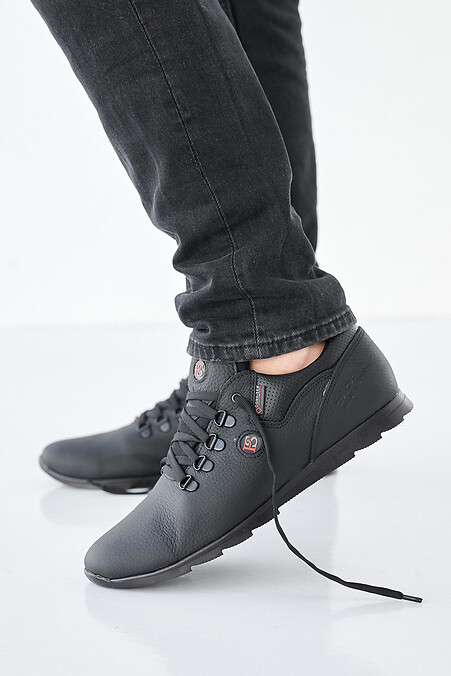 Мужские кроссовки кожаные весенне-осенние черные. Кроссовки. Цвет: черный. #2505217