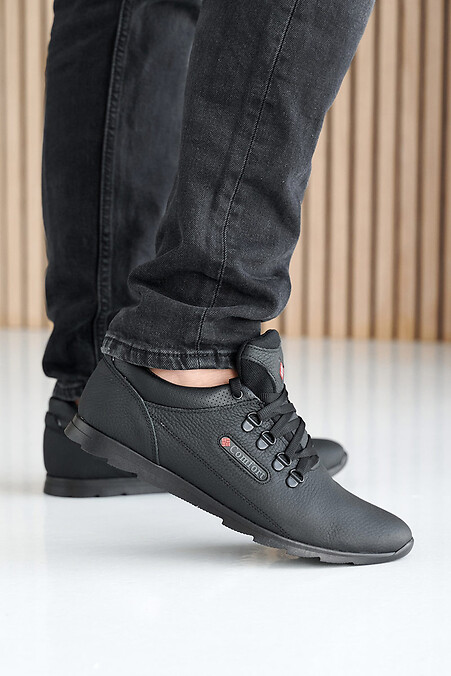 Мужские кроссовки кожаные весенне-осенние черные. Кроссовки. Цвет: черный. #2505218
