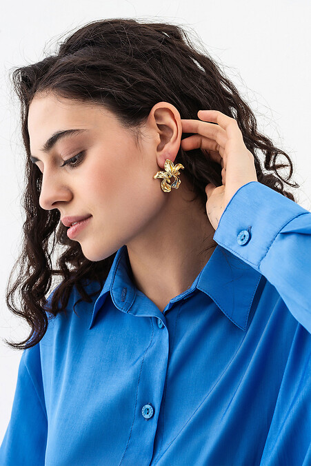 Women's earrings in the shape of ginkgo biloba leaves, gold - #4515231