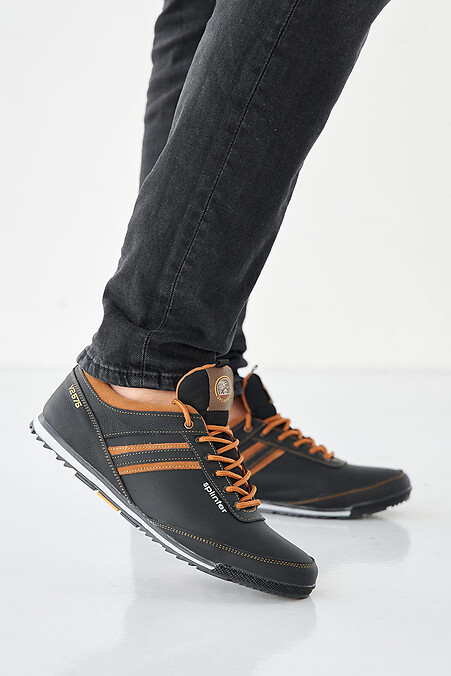 Мужские кроссовки кожаные весенне-осенние черно-коричневые. Кроссовки. Цвет: черный. #2505232