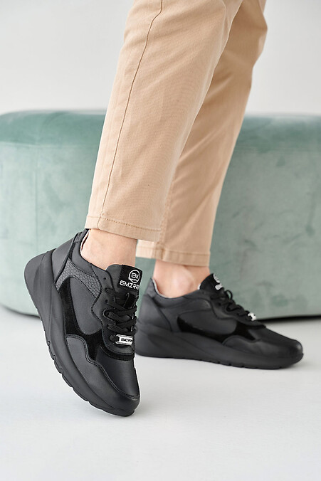 Женские кроссовки кожаные весенне-осенние черные. Кроссовки. Цвет: черный. #2505252