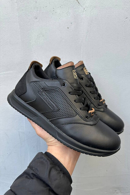 Men's leather sneakers spring-autumn black - #2505269