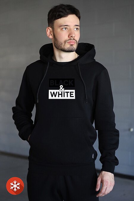 Теплое худи мужское BLACK&WHITE. Спортивная одежда. Цвет: черный. #9001341