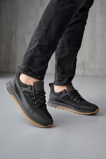 Мужские кроссовки кожаные весенне-осенние. Кроссовки. Цвет: черный. #8019708