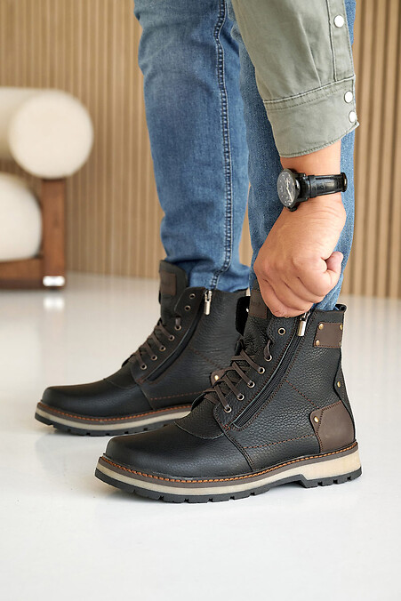 Мужские ботинки кожаные зимние. Ботинки. Цвет: черный. #8019824