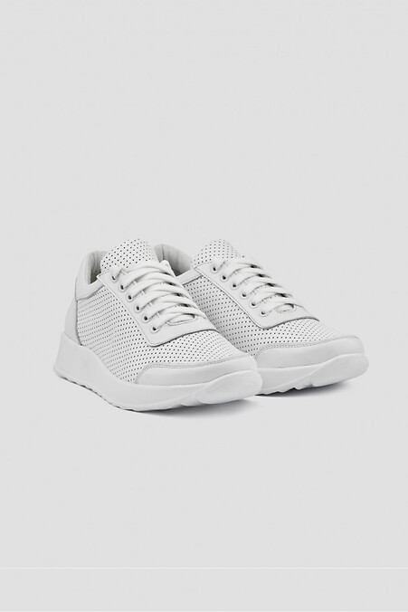 Белые кожаные кроссовки с перфорацией. Кроссовки. Цвет: белый. #4205844