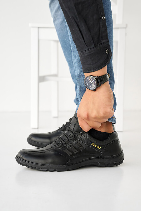 Мужские кроссовки кожаные весенне-осенние черные. Кроссовки. Цвет: черный. #8019903