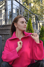 Женский розовый свитер на молнии с широким воротником-поло Garne 3400010 фото №6