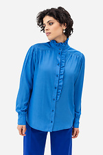 Блуза JANE з рюшами та коміром стійкою синього кольору Garne 3042015 фото №1