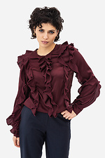 Жіноча блуза TRACY бордового кольору з воланами Garne 3042017 фото №1