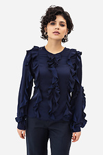 Жіноча блуза TRACY темно синього кольору з воланами Garne 3042018 фото №1
