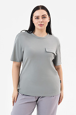Жіноча футболка сірого кольору з декоративною кишенею Garne 3042030 фото №5
