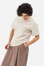 Женская футболка бежевого цвета с декоративным карманом Garne 3042031 фото №3