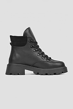 Короткие зимние кожаные ботинки черного цвета на меху  4206034 фото №3
