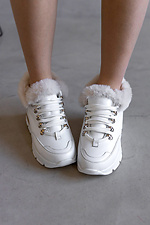 Зимние женские кожаные кроссовки белые на меху  4206035 фото №4
