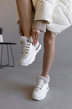 Зимние женские кожаные кроссовки белые на меху  4206035 фото №5