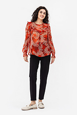 Жіноча блуза з рюшею червоного кольору у візерунок Garne 3042036 фото №4