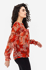 Жіноча блуза з рюшею червоного кольору у візерунок Garne 3042036 фото №6