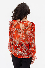 Жіноча блуза з рюшею червоного кольору у візерунок Garne 3042036 фото №7