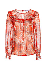 Жіноча блуза з рюшею червоного кольору у візерунок Garne 3042036 фото №11