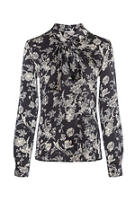 Женская блузка GERTIE с завязкой черного цвета в цветы Garne 3042049 фото №7