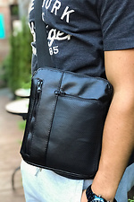 Шкіряна сумка через плече месенджер чорного кольору Mamakazala 8038051 фото №2