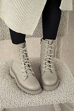 Демисезонные ботинки со шнурком и бежевыми молниями.  4206054 фото №4
