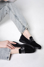 Женские черные замшевые туфли с кожаной вставкой  4206074 фото №3