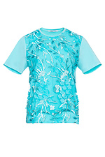 Трикотажная футболка ARYA бирюзового цвета с голубым кружевным полотном Garne 3042097 фото №8