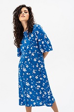 Платье с пышными рукавами синего цвета в цветочный принт. Garne 3041099 фото №2