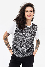 Трикотажная футболка ARYA белого цвета с черным блестящим кружевным полотном Garne 3042101 фото №1