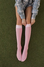 Високі рожеві гольфи з білими смужками до коліна M-SOCKS 2040175 фото №2