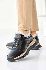 Зимние женские кожаные кроссовки черные  2505193 фото №1