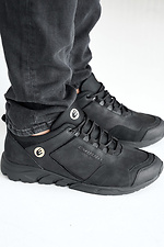 Чоловічі кросівки шкіряні весняно-осінні чорні  2505216 фото №4