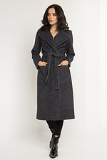 Темно-серое кашемировое пальто ELEN на весну с отложным воротником и поясом Garne 3039222 фото №1