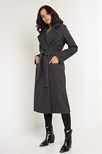 Темно-серое кашемировое пальто ELEN на весну с отложным воротником и поясом Garne 3039222 фото №2