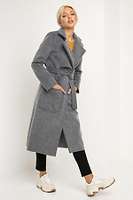 Серое кашемировое пальто ELEN на весну с отложным воротником и поясом Garne 3039223 фото №1