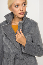 Серое кашемировое пальто ELEN на весну с отложным воротником и поясом Garne 3039223 фото №2