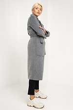 Серое кашемировое пальто ELEN на весну с отложным воротником и поясом Garne 3039223 фото №7