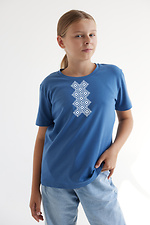 Дитяча футболка з принтом "Вишиванка" синього кольору Garne 9001248 фото №1