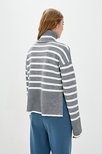 Полушерстяной вязаный свитер в узор полоска с высоким воротником  4038353 фото №3